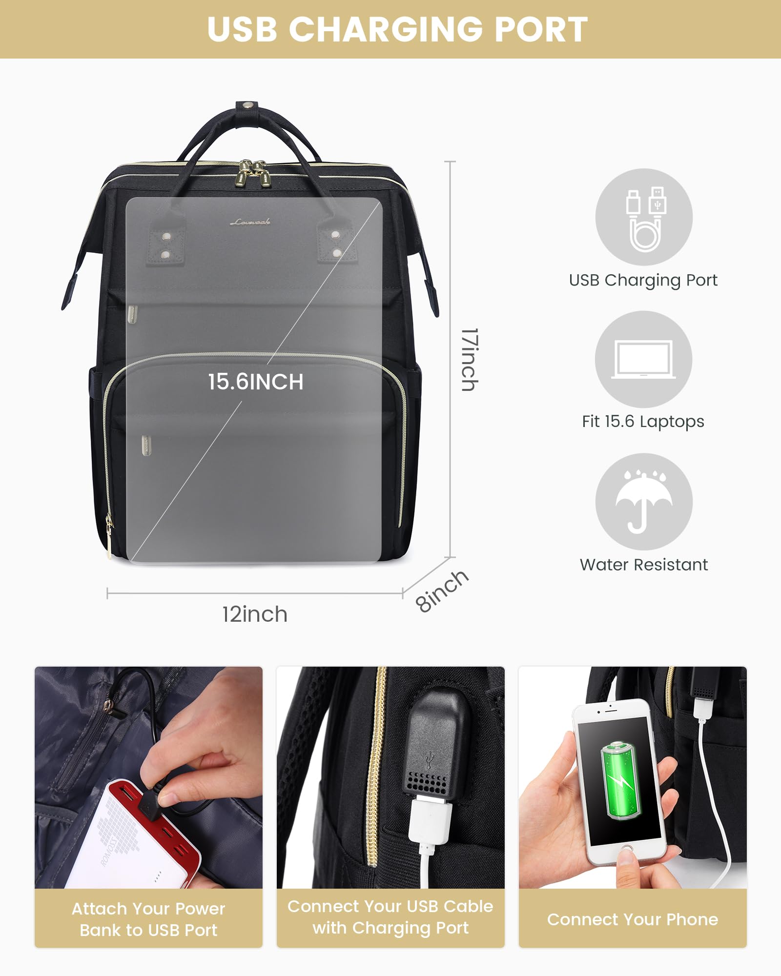 Foto 7 pulgar | Mochila Para Portátil Lovevook Para Mujer De 15.6 Pulgadas Resistente Al Agua - Venta Internacional.