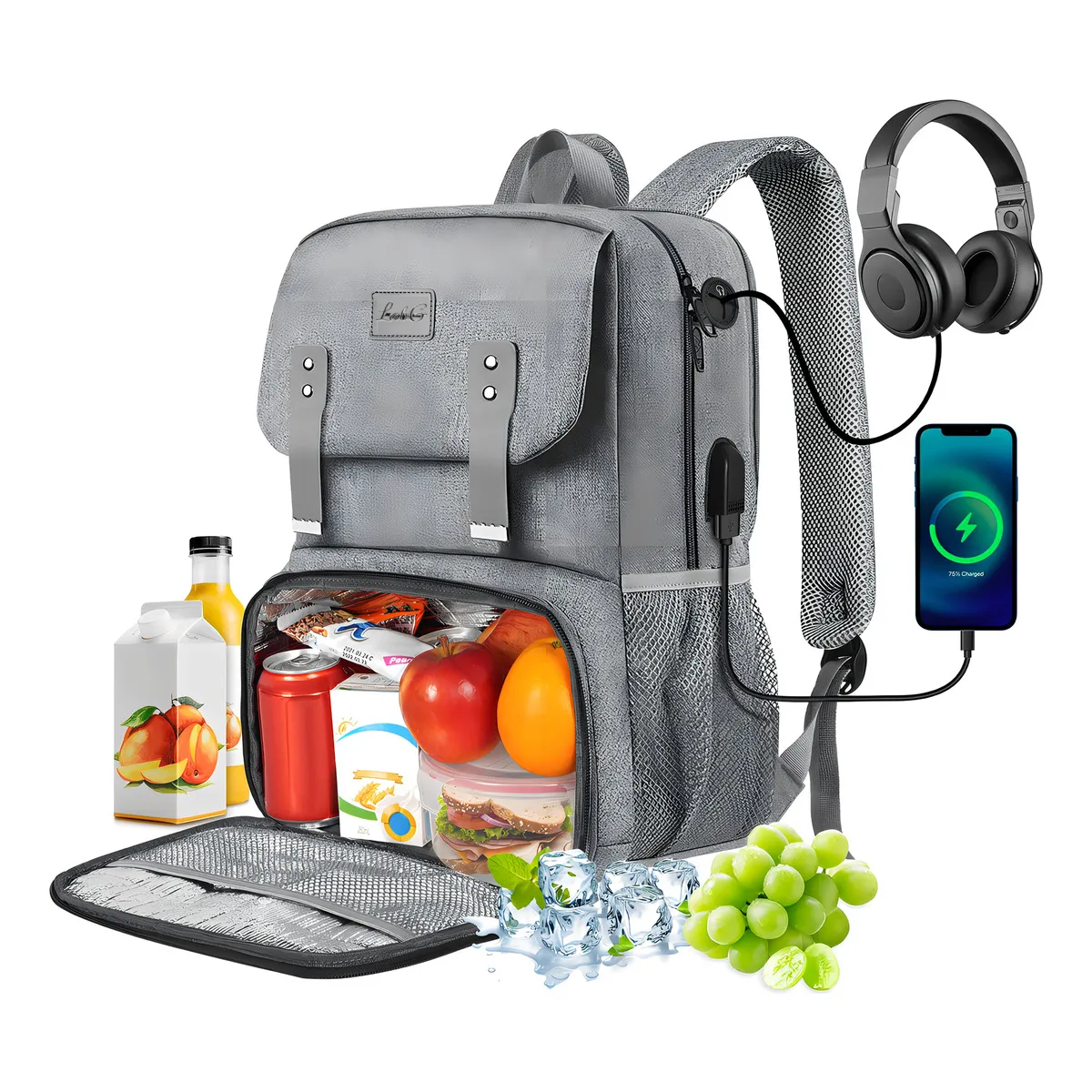 Foto 2 | Mochila Para Laptop 15.6p Con Lonchera Lab.g Gris