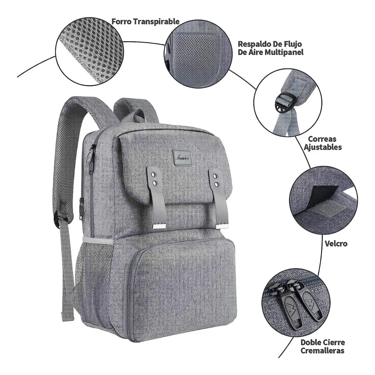 Foto 6 pulgar | Mochila Para Laptop 15.6p Con Lonchera Lab.g Gris