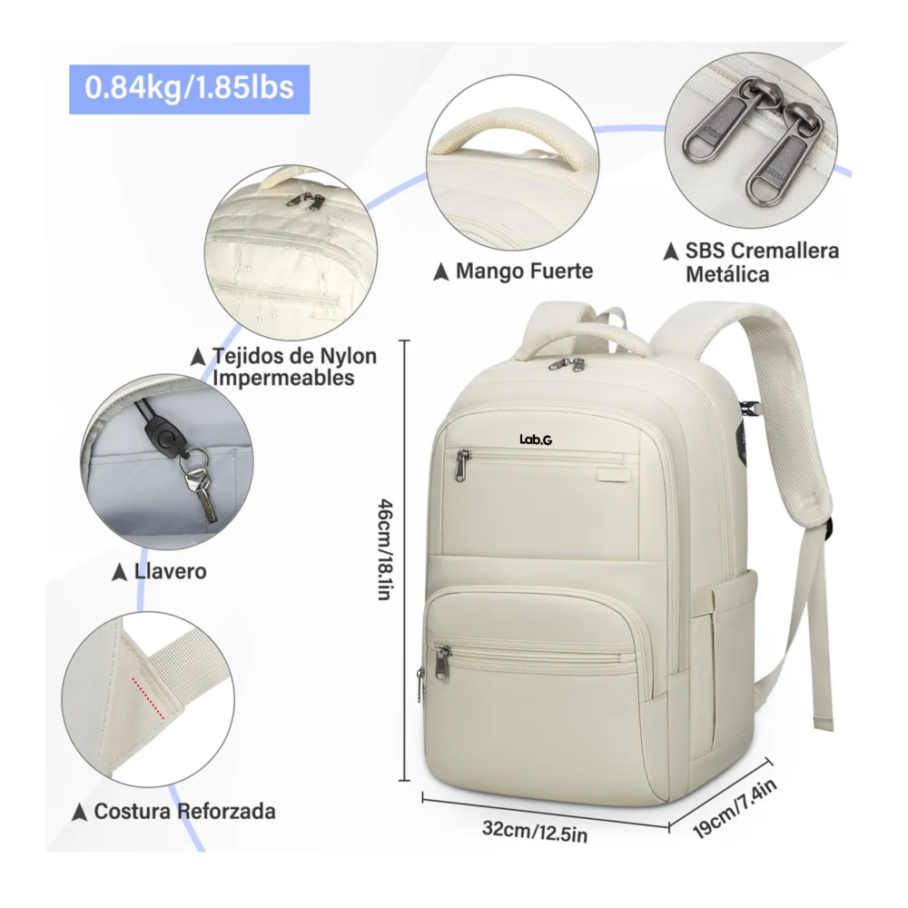 Foto 2 | Mochila Para Laptop Mujer 15.6inch  Lab.g Mochila Escolar Beige