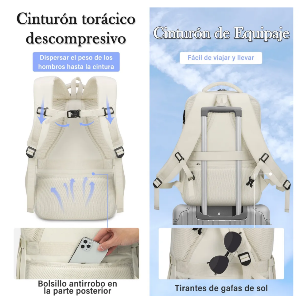 Foto 4 | Mochila Para Laptop Mujer 15.6inch  Lab.g Mochila Escolar Beige