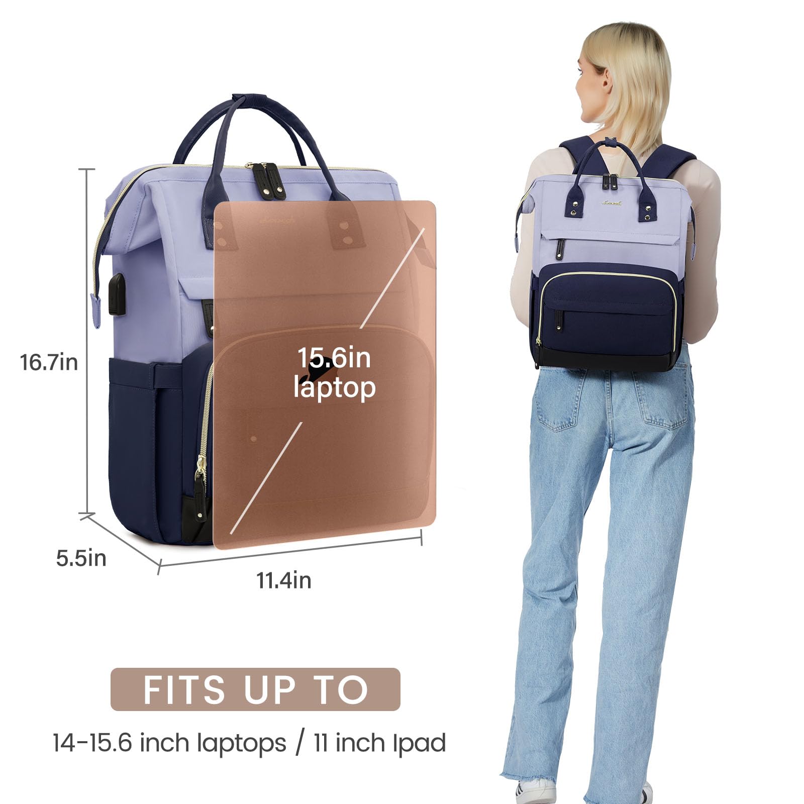 Foto 6 | Mochila para Laptop 15.6 Pulgadas Lovevook-Venta Internacional