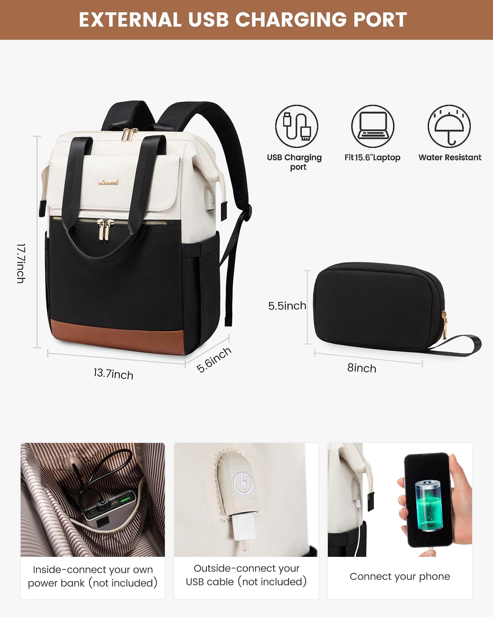 Foto 5 pulgar | Mochila Para Portátil Lovevook Para Mujer, 15.6 Pulgadas, Impermeable, Color Beige - Venta Internacional.
