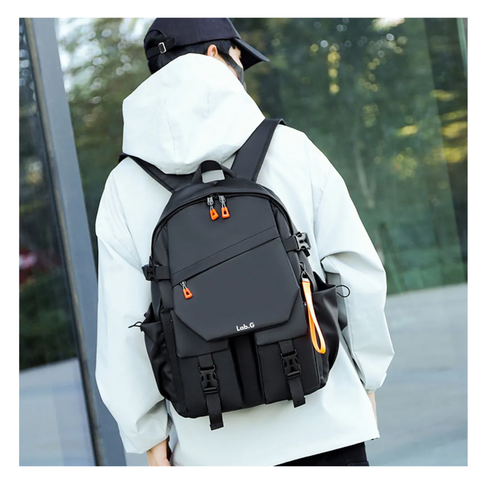 Foto 4 pulgar | Mochila Para Laptop Impermeable Lab.g,  Bolsa Negro Detalles Naranja