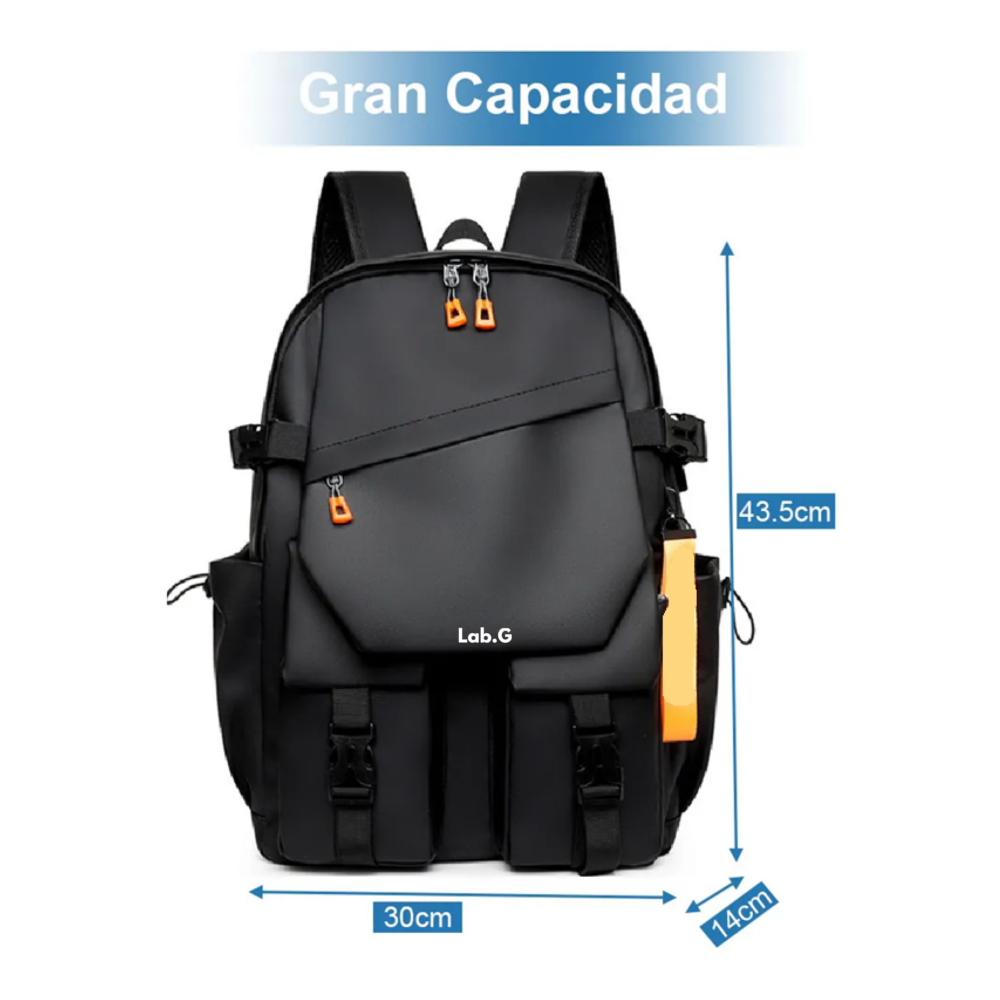 Foto 5 pulgar | Mochila Para Laptop Impermeable Lab.g,  Bolsa Negro Detalles Naranja