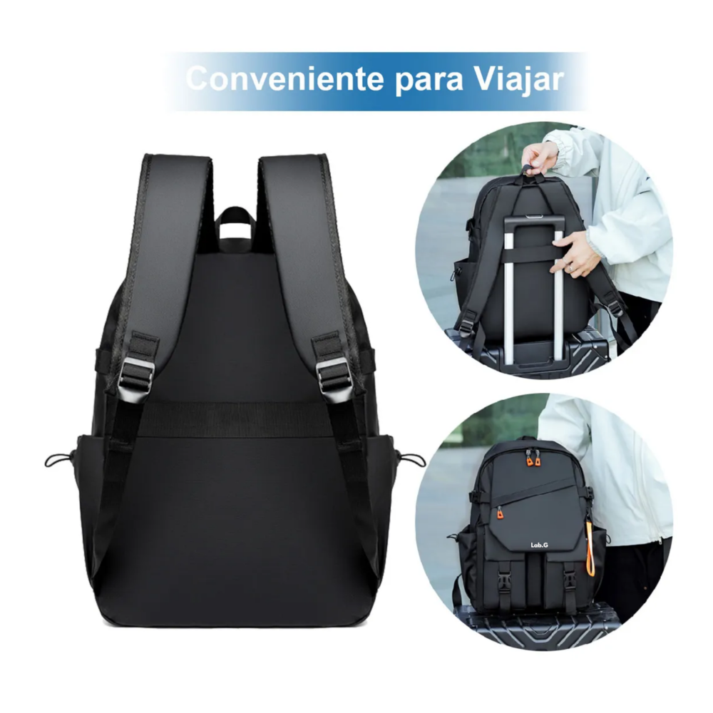Foto 6 pulgar | Mochila Para Laptop Impermeable Lab.g,  Bolsa Negro Detalles Naranja