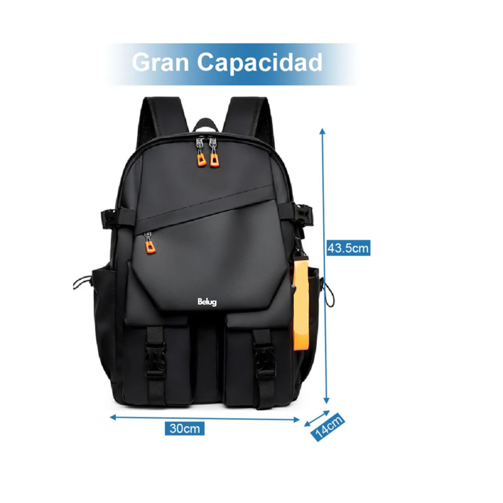Foto 4 | Mochila Para Laptop Impermeable Belug,  Bolsa Negro Detalles Naranja