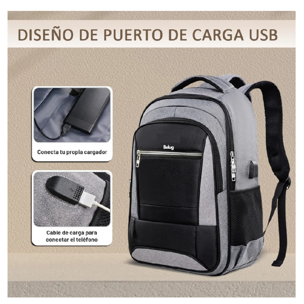 Foto 2 | Mochila De Viaje Laptop Gran Capacidad Belug, Negro Gris