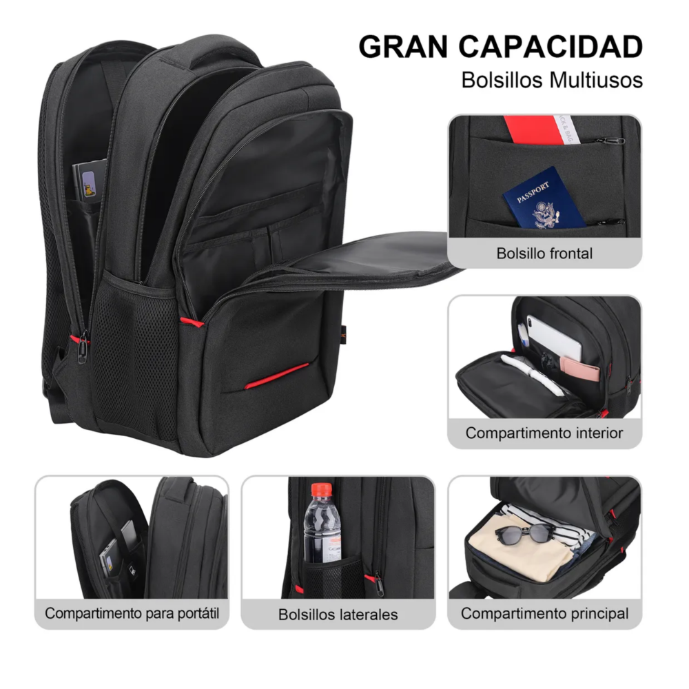 Foto 2 | Mochila Para Laptop Antirrobo Belug,  Negro Detalle Rojo