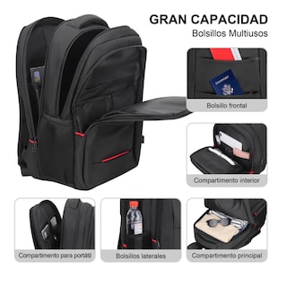 Foto 2 | Mochila Para Laptop Antirrobo Belug, Negro Detalle Rojo