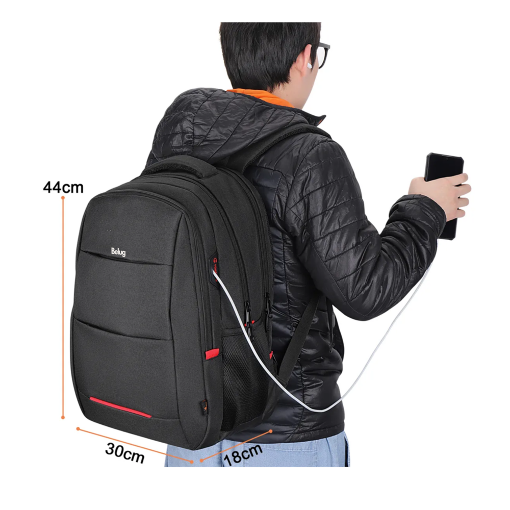 Foto 5 pulgar | Mochila Para Laptop Antirrobo Belug,  Negro Detalle Rojo