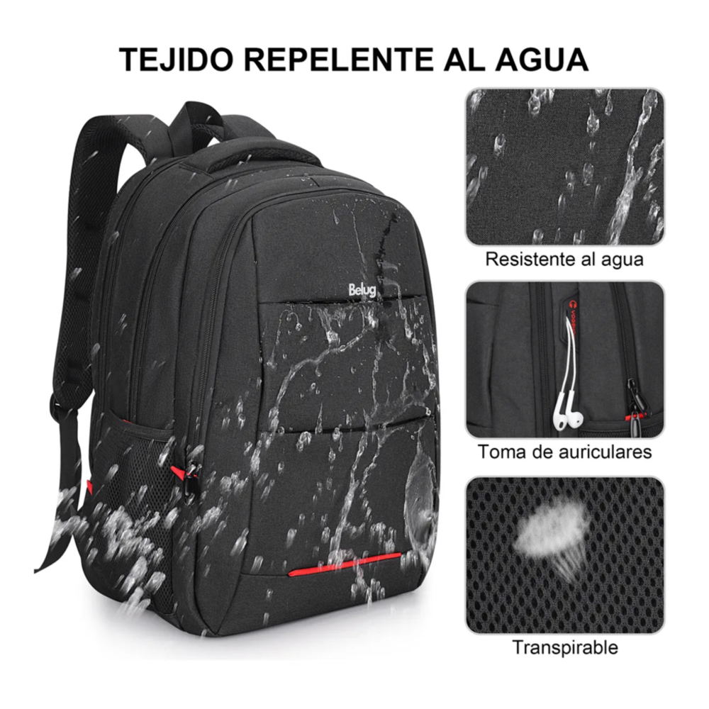 Foto 6 pulgar | Mochila Para Laptop Antirrobo Belug,  Negro Detalle Rojo