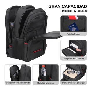 Foto 2 | Mochila Para Laptop Antirrobo Lab.g, Negro Detalle Rojo