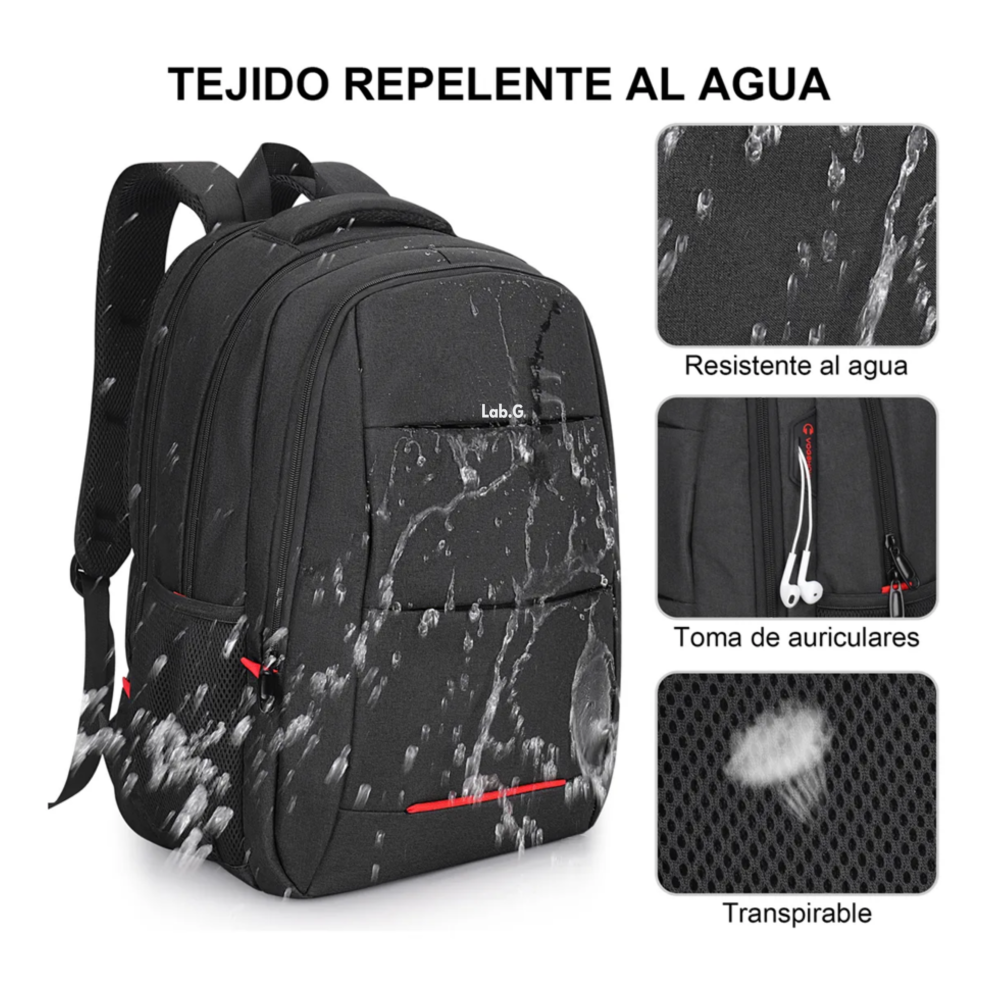Foto 5 | Mochila Para Laptop Antirrobo Lab.g,  Negro Detalle Rojo