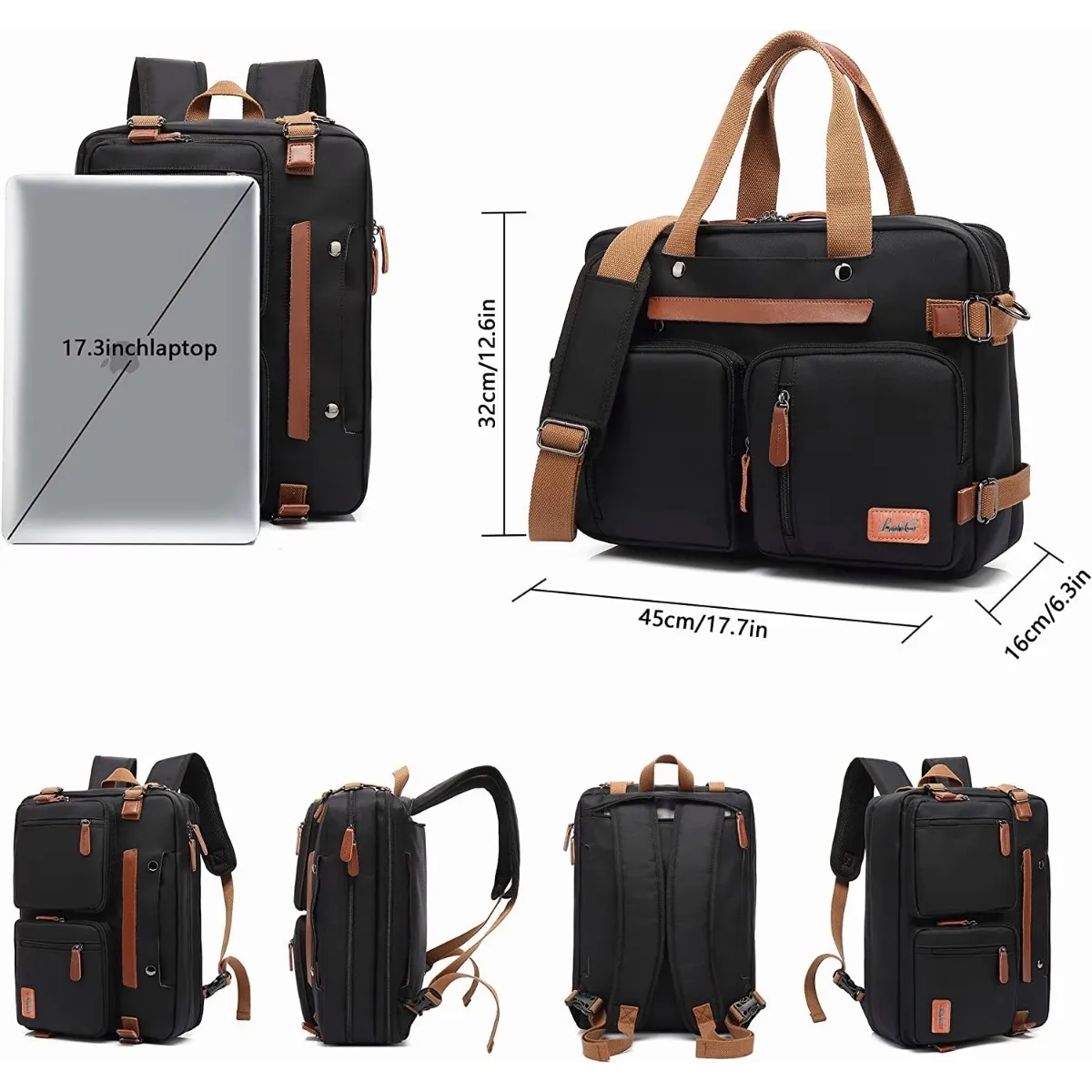 Foto 4 | Maletín Combinación Portátil 17.3 Bolsa Hombro 3en1, Con  Cintas Cafe  Lab.g Negro