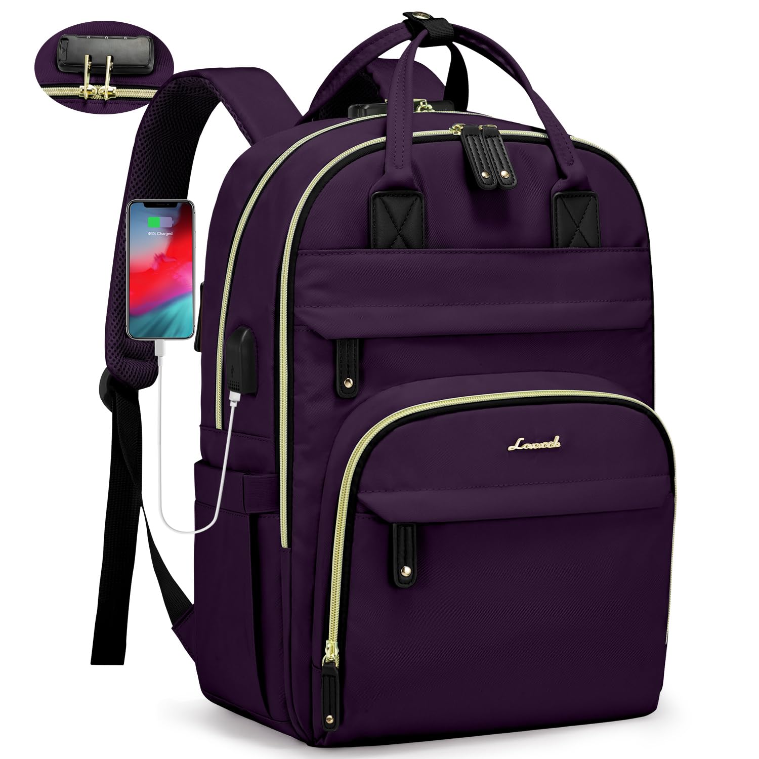 Foto 1 | Mochila Lovevook Para Portátil De 15,6 Pulgadas, De Nailon, Color Morado Oscuro, Impermeable - Venta Internacional.