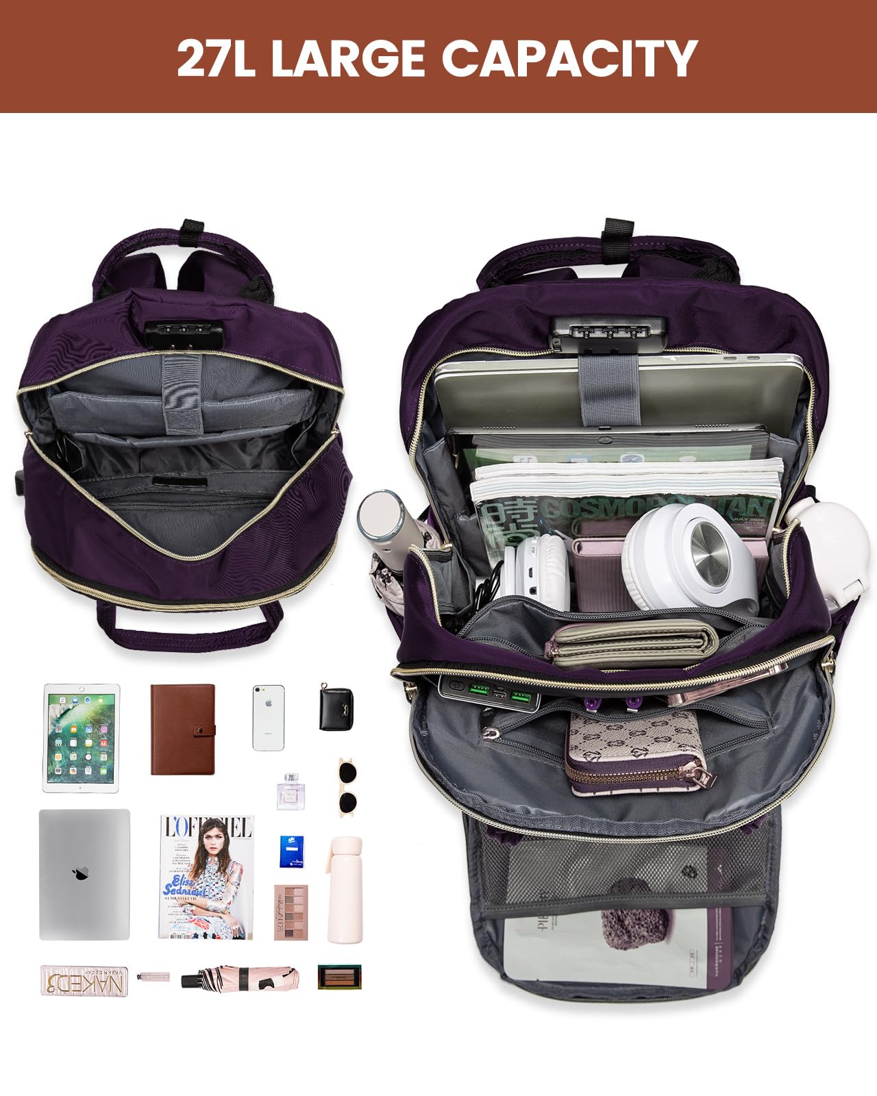 Foto 2 | Mochila Lovevook Para Portátil De 15,6 Pulgadas, De Nailon, Color Morado Oscuro, Impermeable - Venta Internacional.