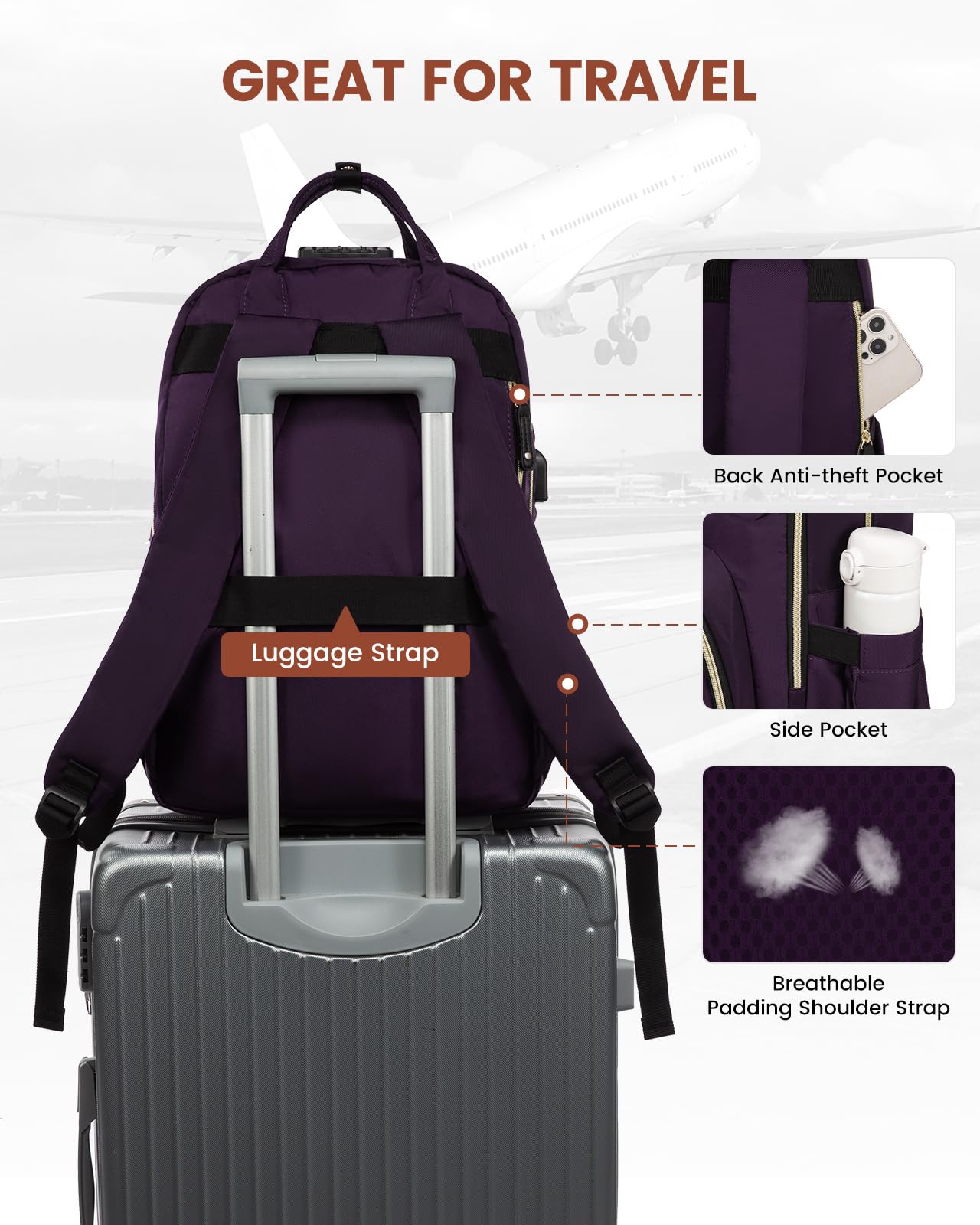 Foto 4 | Mochila Lovevook Para Portátil De 15,6 Pulgadas, De Nailon, Color Morado Oscuro, Impermeable - Venta Internacional.