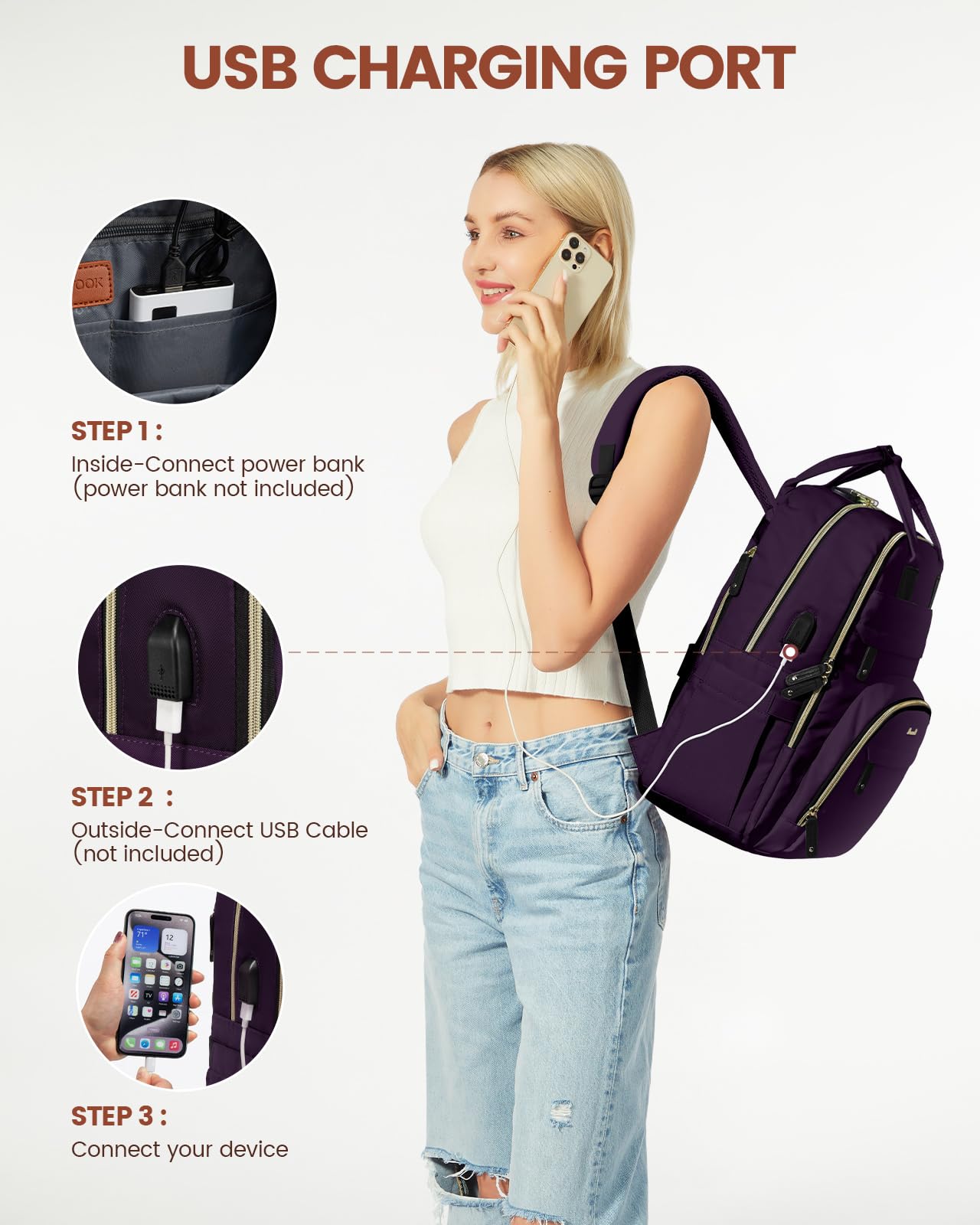 Foto 6 | Mochila Lovevook Para Portátil De 15,6 Pulgadas, De Nailon, Color Morado Oscuro, Impermeable - Venta Internacional.