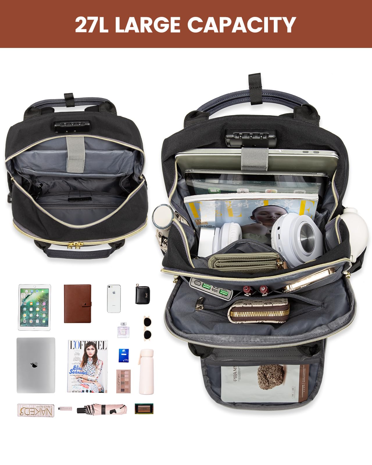 Foto 2 | Mochila Para Portátil Lovevook Para Mujer/hombre De 15.6 Pulgadas, Negro Y Gris - Venta Internacional.