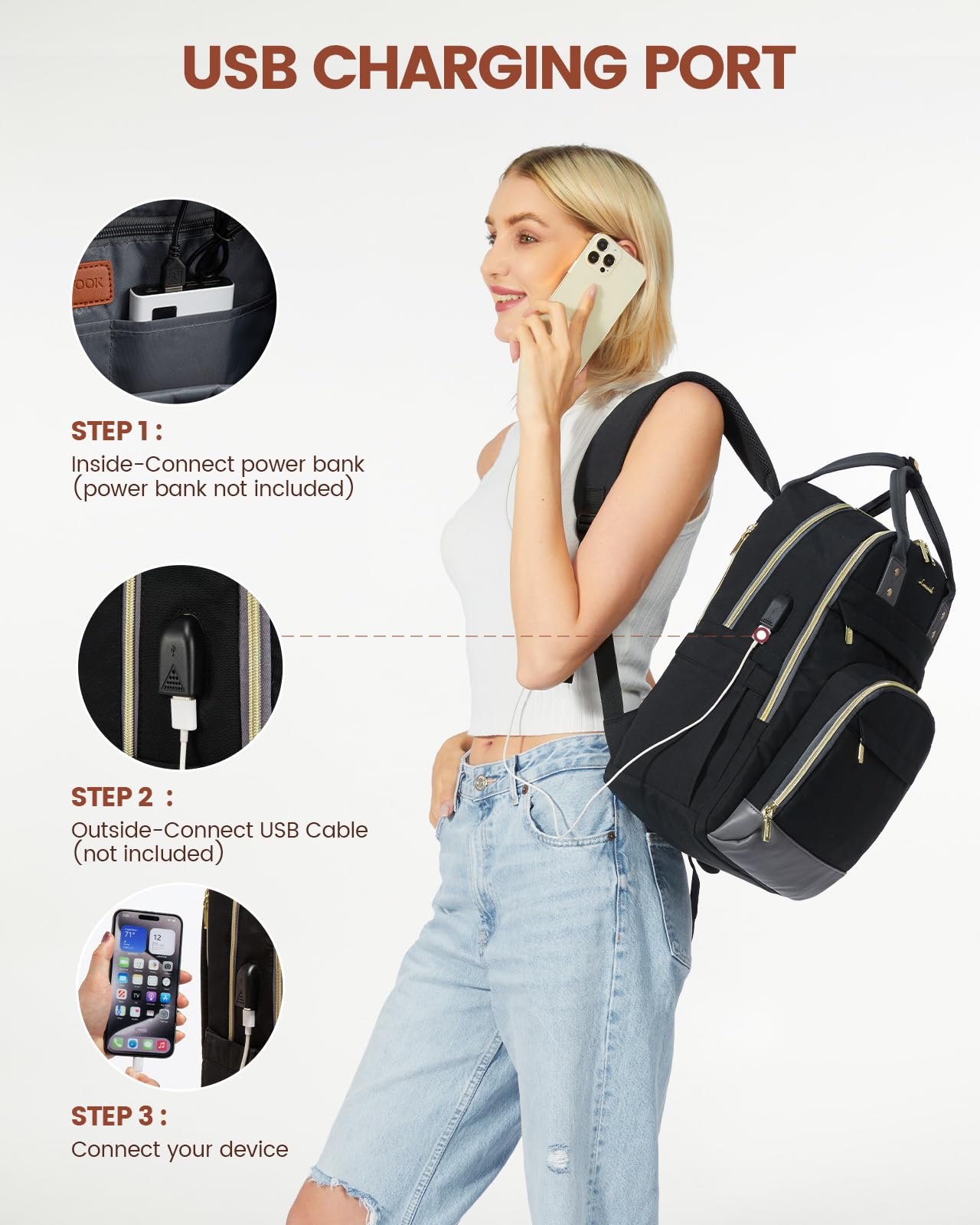 Foto 6 | Mochila Para Portátil Lovevook Para Mujer/hombre De 15.6 Pulgadas, Negro Y Gris - Venta Internacional.