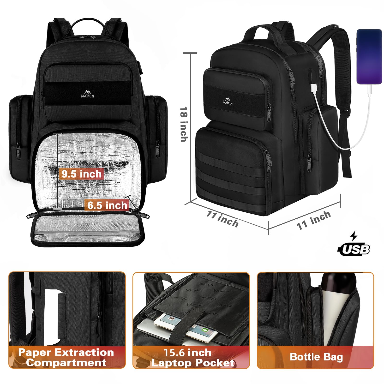 Foto 4 pulgar | Mochila Matein Para Hombre Y Trabajo Con Ordenador Portátil De 15,6 Pulgadas, Color Negro - Venta Internacional.