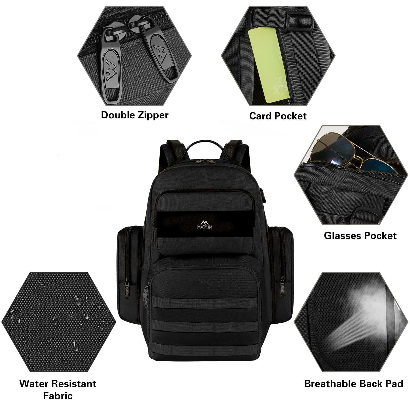 Foto 7 pulgar | Mochila Matein Para Hombre Y Trabajo Con Ordenador Portátil De 15,6 Pulgadas, Color Negro - Venta Internacional.