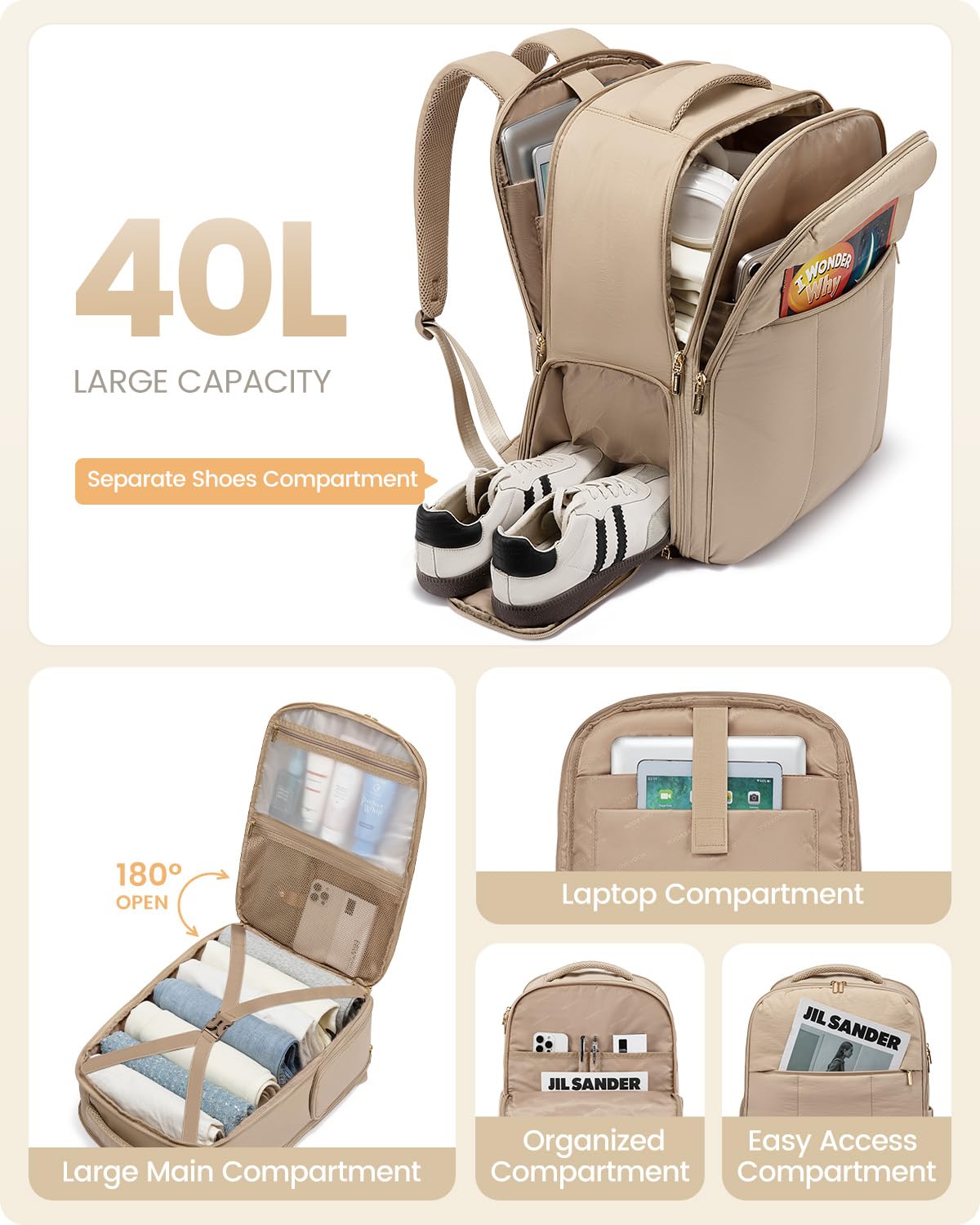 Foto 3 pulgar | Mochila De Viaje Lovevook Para Mujer Con Compartimento Para Zapatos 40l - Venta Internacional.