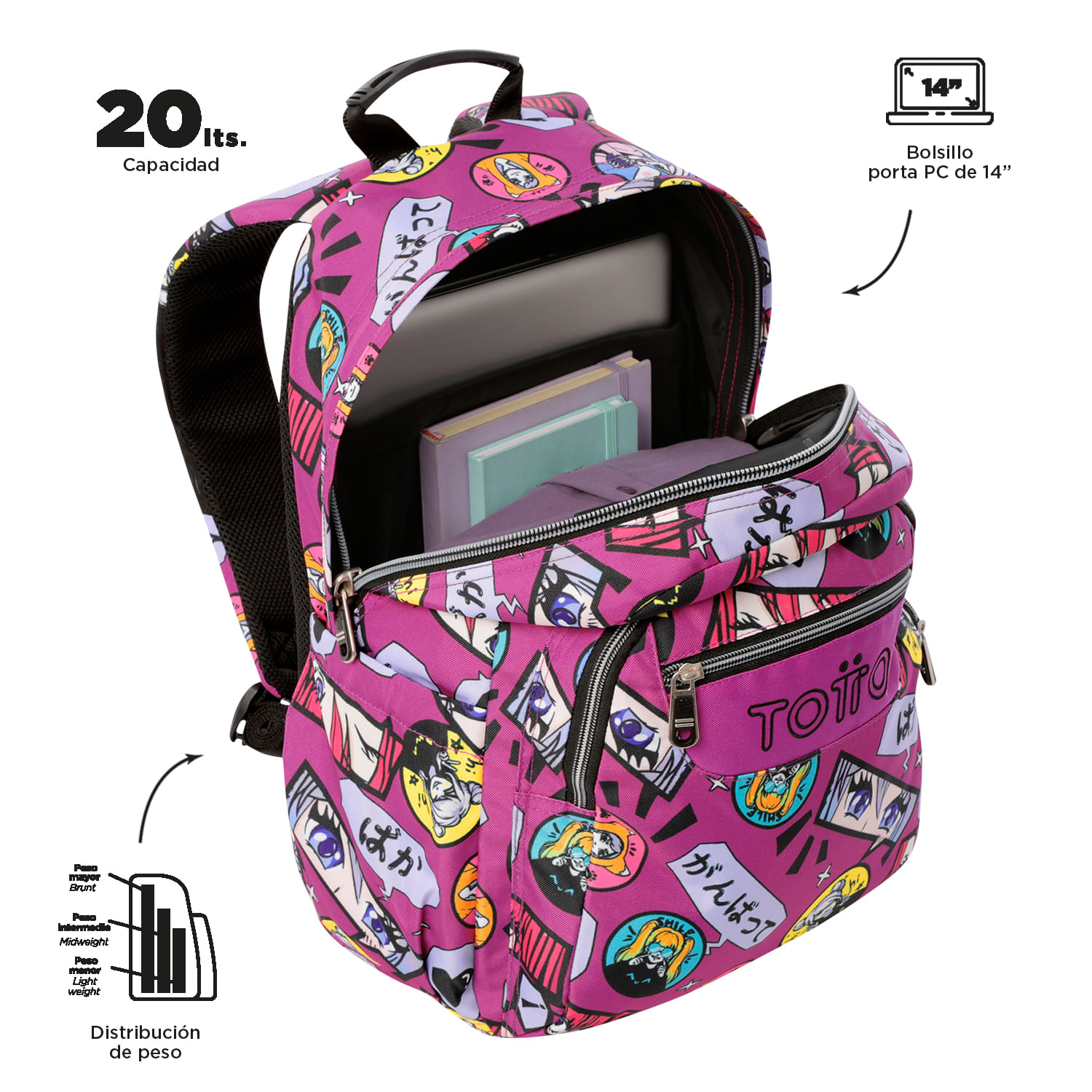 Foto 5 pulgar | Mochila para Laptop de 14 Pulgadas Totto Rosa