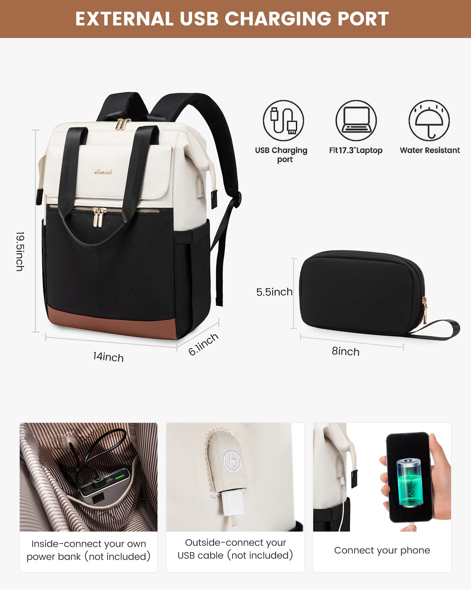 Foto 5 pulgar | Mochila Para Portátil Lovevook De 17 3'' Impermeable Para Mujer  Color Beige - Venta Internacional.