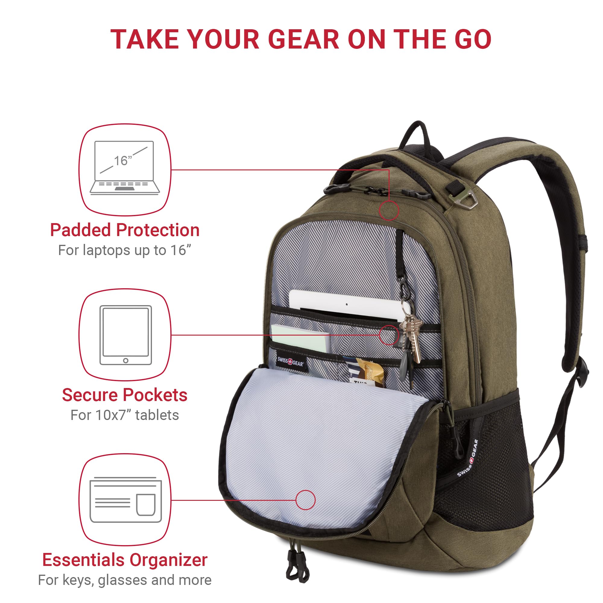 Foto 2 | Mochila Para Portátil Swissgear Cecil 5505 Olive 18 Pulgadas - Venta Internacional.