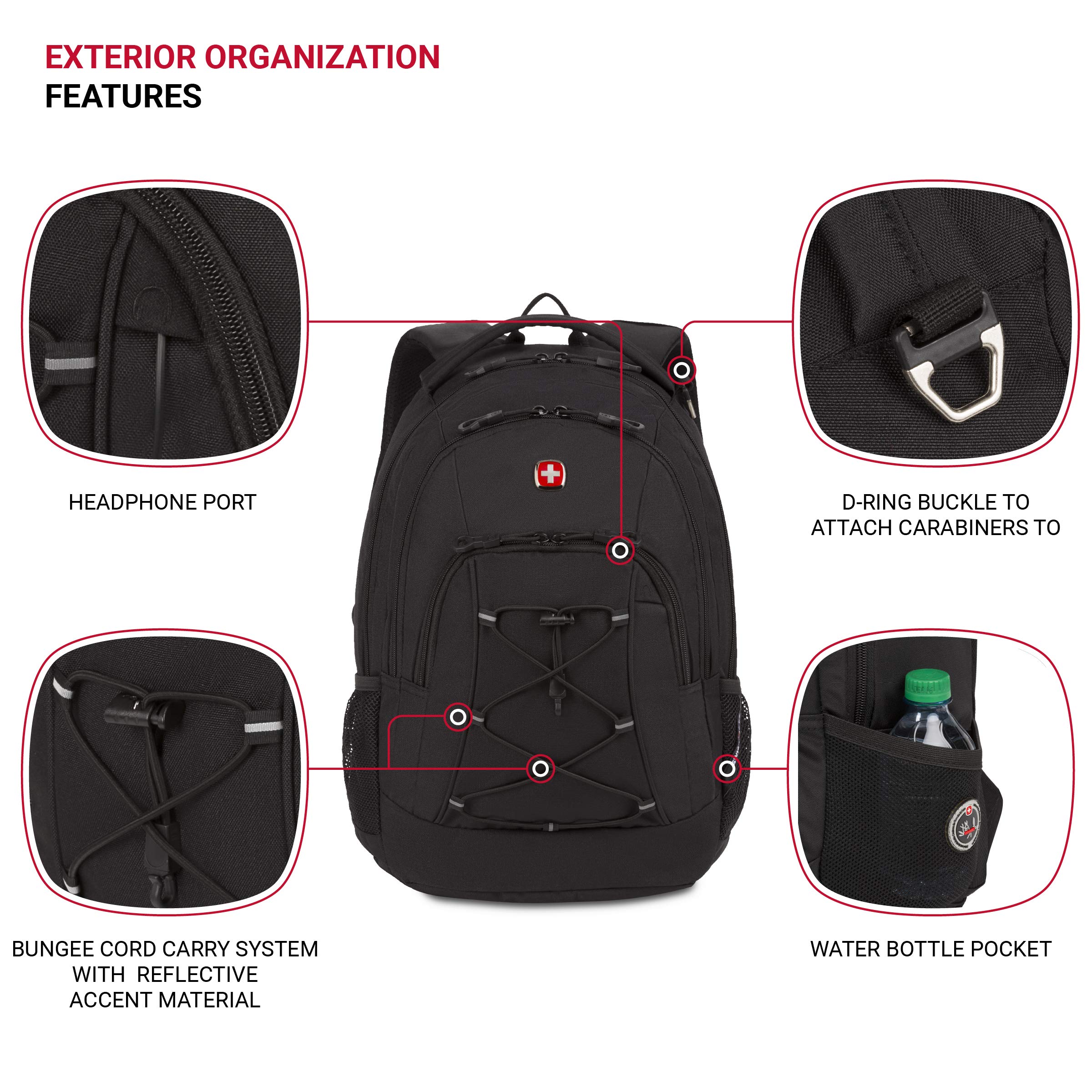 Foto 4 pulgar | Mochila Swissgear 1186 Bungee Black Para Portátil De 13 Pulgadas - Venta Internacional.