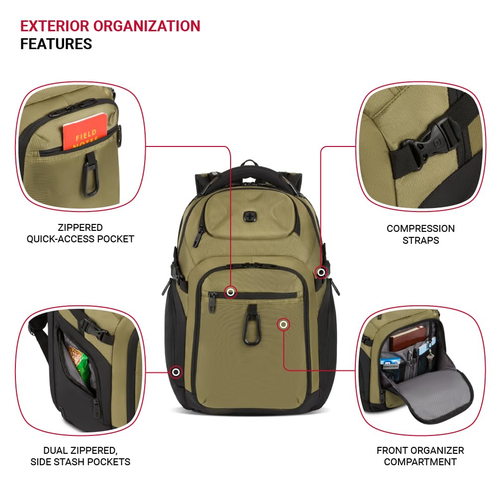 Foto 4 pulgar | Mochila Swissgear Endure Olive Para Portátil De 17 Pulgadas - Venta Internacional.