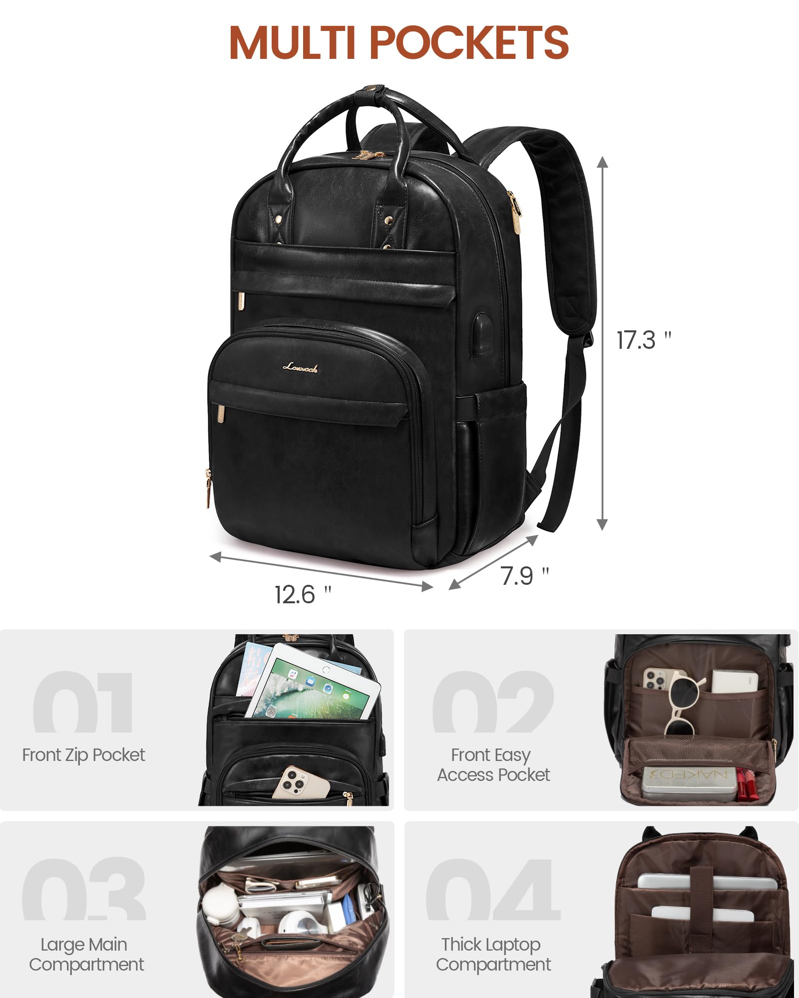 Foto 5 pulgar | Mochila Para Portátil Lovevook Vintage De Piel Sintética De 15 6 Pulgadas  Negra  25 L - Venta Internacional.