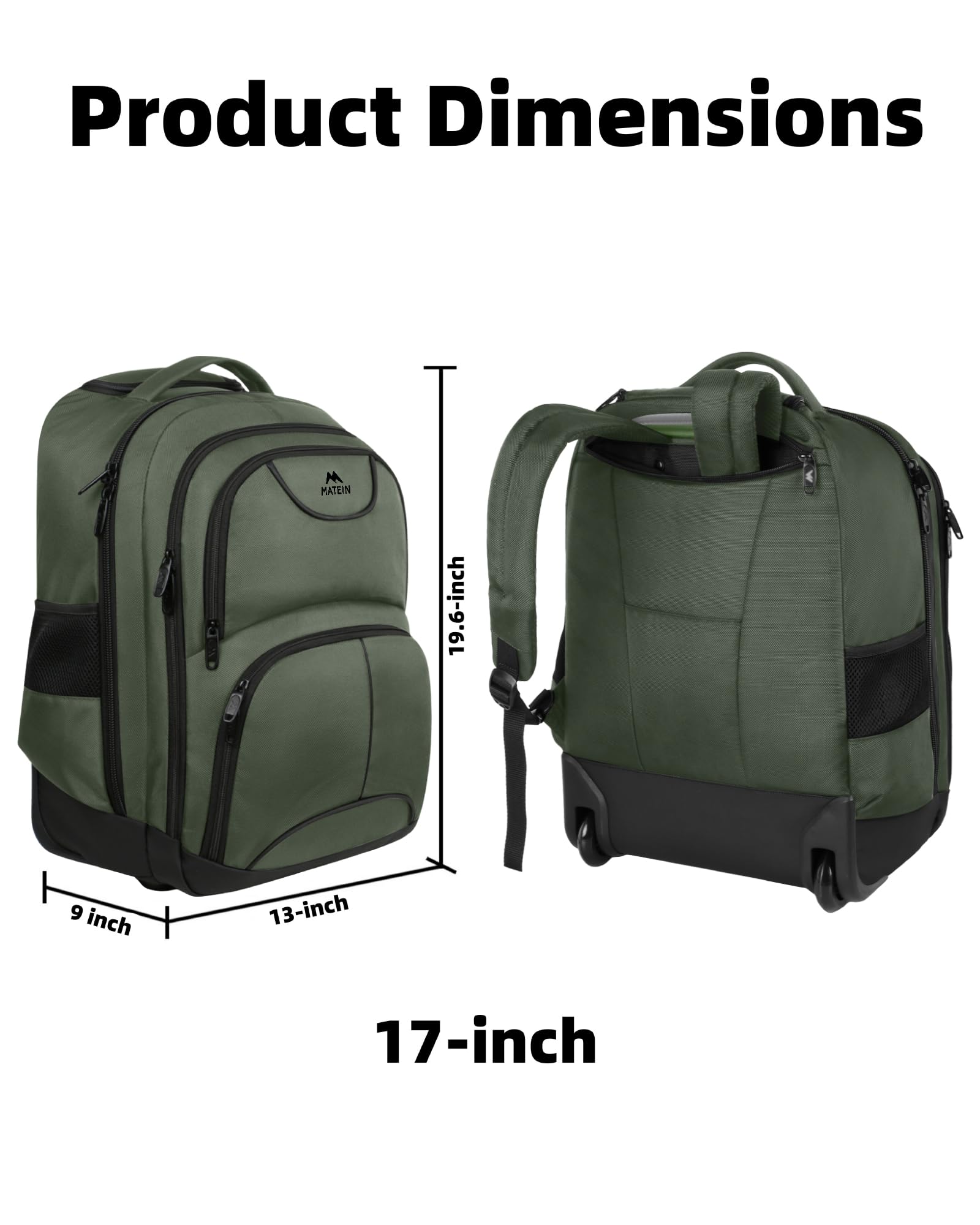 Foto 6 | Mochila Rodante Matein Para Portátil De Viaje De 17 Pulgadas Resistente Al Agua - Venta Internacional.