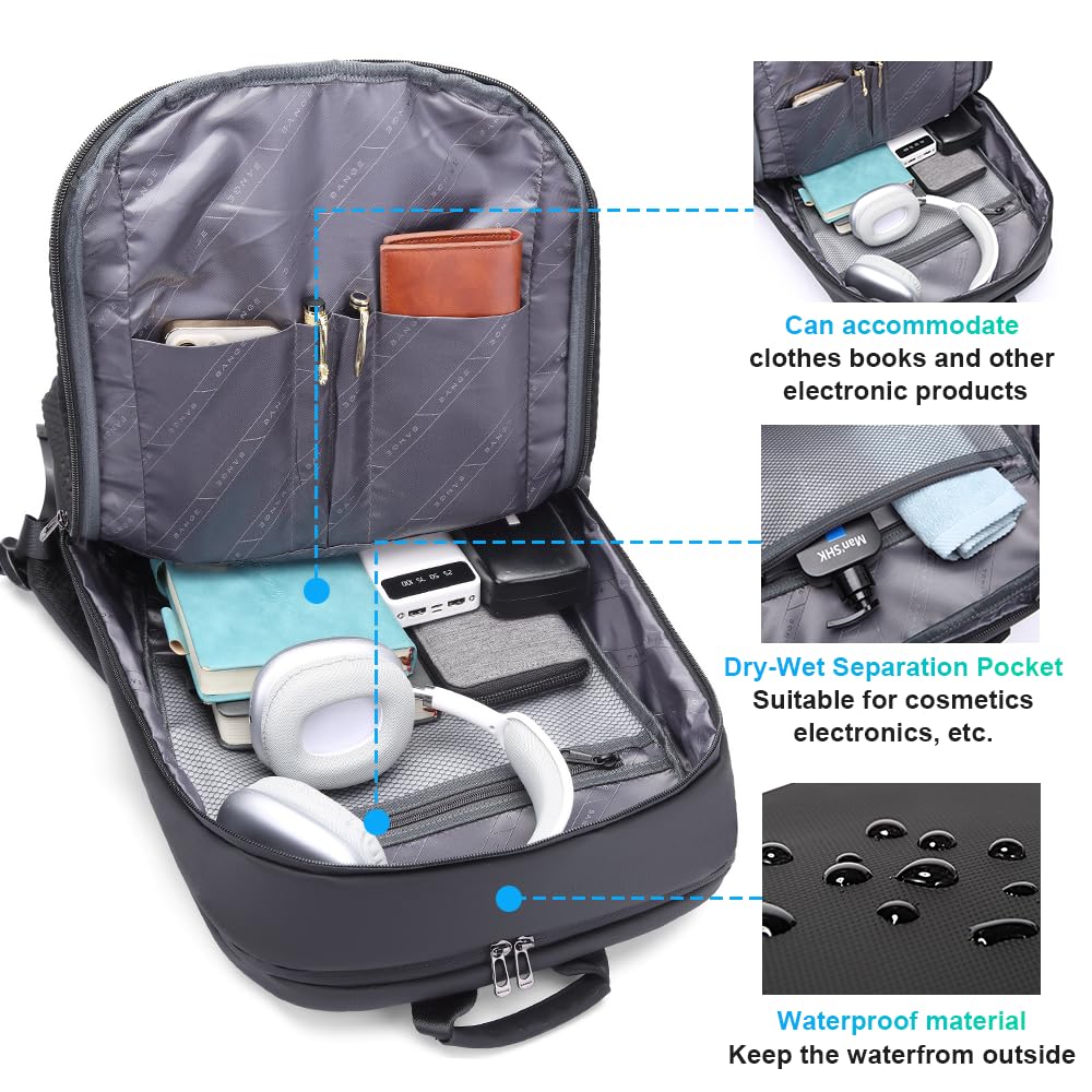 Foto 5 | Mochila Para Portátil Bange Smart Business A Prueba De Agua De 15 6 A 17 3 Pulgadas - Venta Internacional.