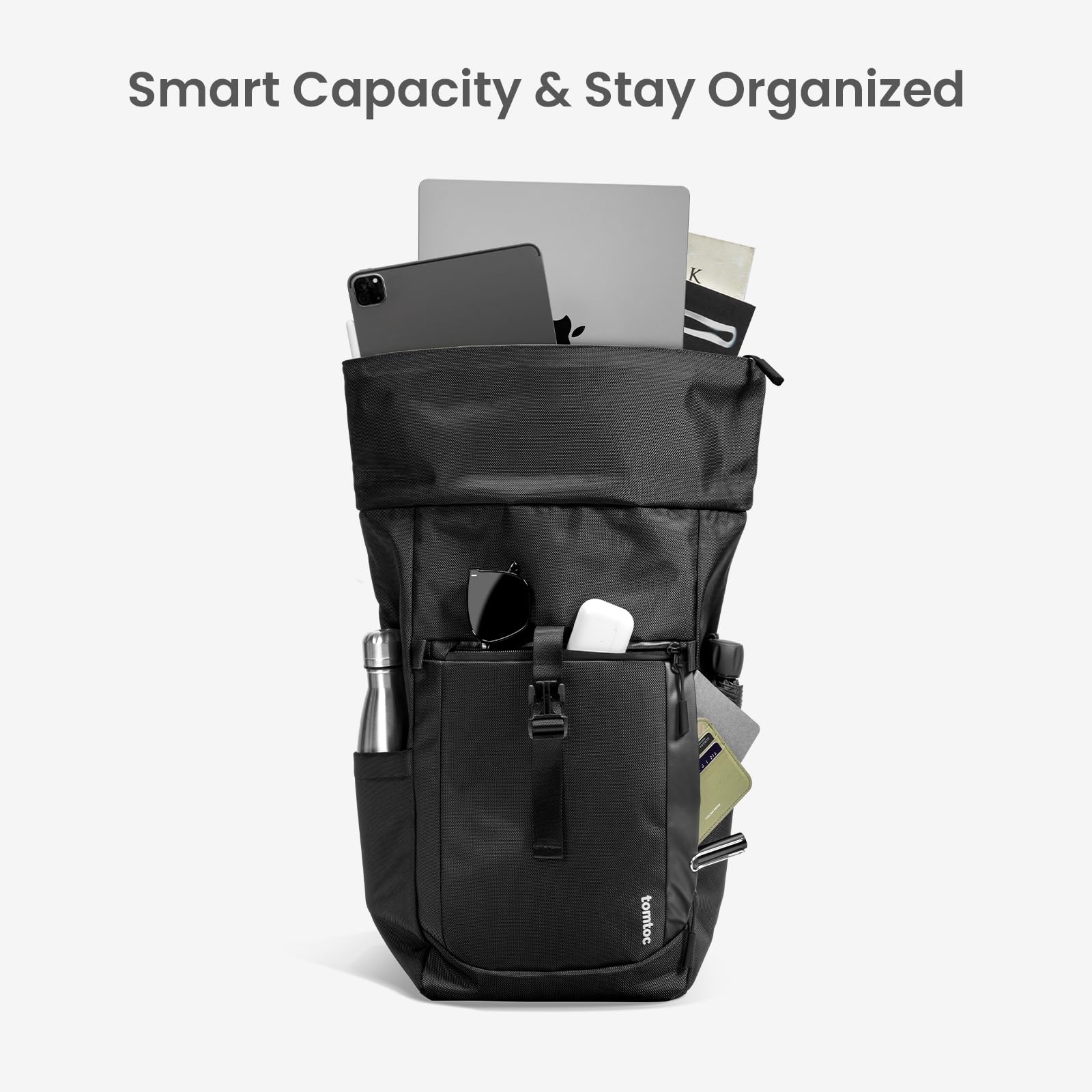 Foto 3 | Mochila Tomtoc Rolltop Para Portátil 13-17 3 Pulgadas  Resistente Al Agua  Negra - Venta Internacional.