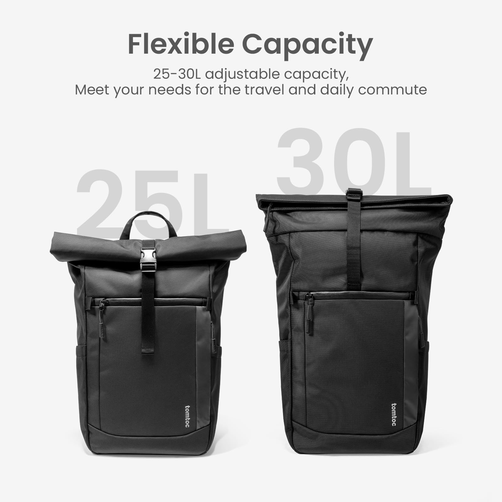 Foto 5 | Mochila Tomtoc Rolltop Para Portátil 13-17 3 Pulgadas  Resistente Al Agua  Negra - Venta Internacional.