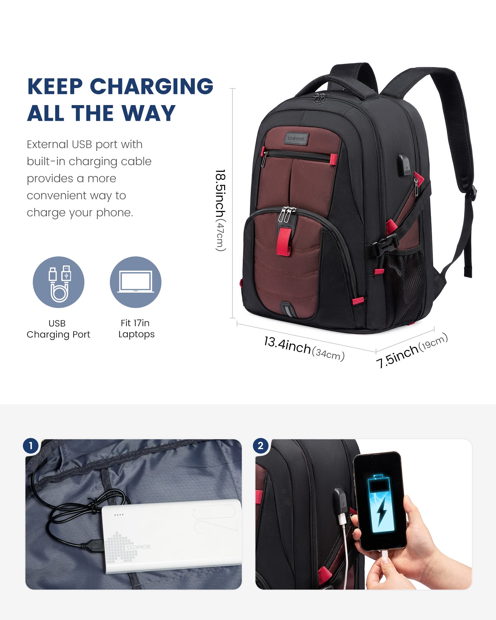 Foto 4 pulgar | Mochila De Viaje Lovevook Para Hombre De 17 Pulgadas De Gran Capacidad - Venta Internacional.
