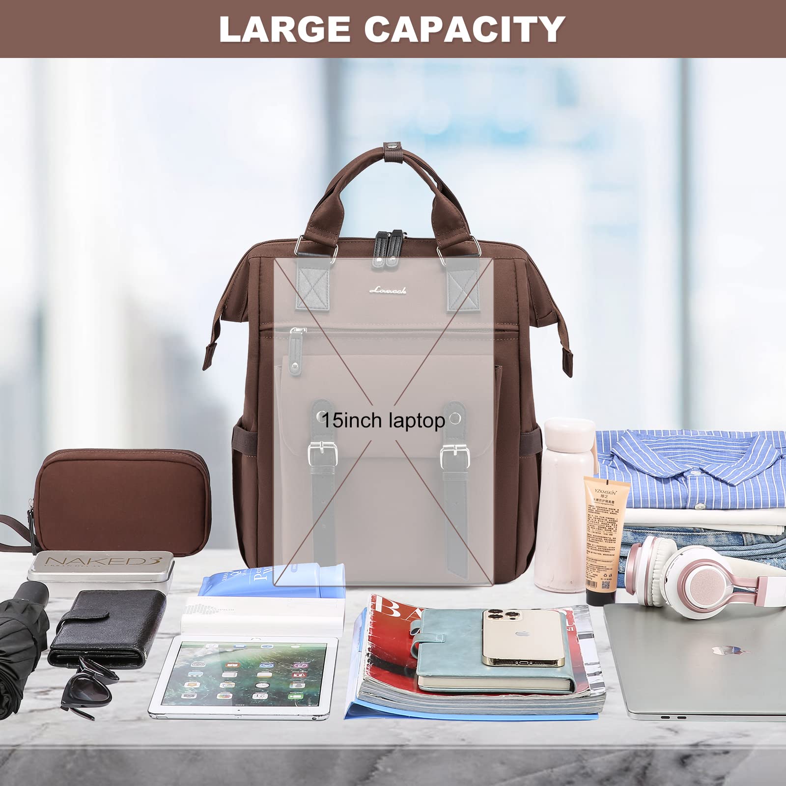 Foto 4 pulgar | Mochila Para Portátil Lovevook Para Mujer  Trabajo Y Viajes De 15.6 Pulgadas  Color Café - Venta Internacional.