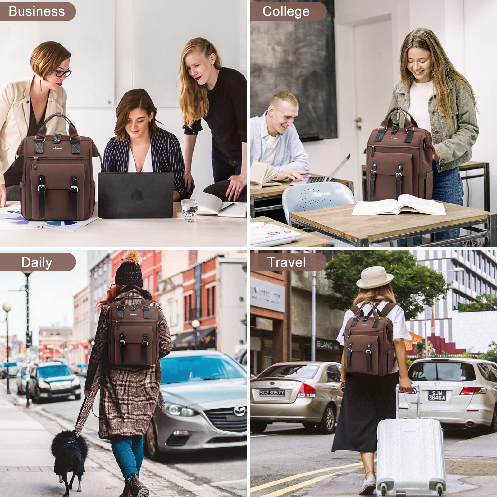 Foto 5 pulgar | Mochila Para Portátil Lovevook Para Mujer  Trabajo Y Viajes De 15.6 Pulgadas  Color Café - Venta Internacional.