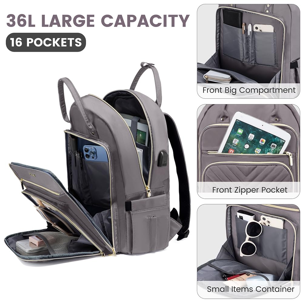 Foto 3 | Mochila Para Portátil Lovevook Resistente Al Agua Para Mujer  Color Morado Y Gris - Venta Internacional.