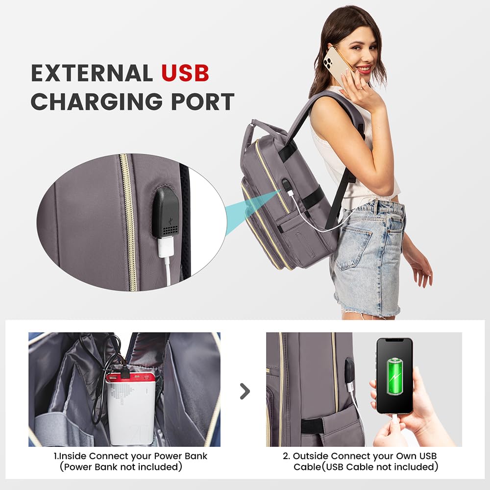 Foto 4 | Mochila Para Portátil Lovevook Resistente Al Agua Para Mujer  Color Morado Y Gris - Venta Internacional.