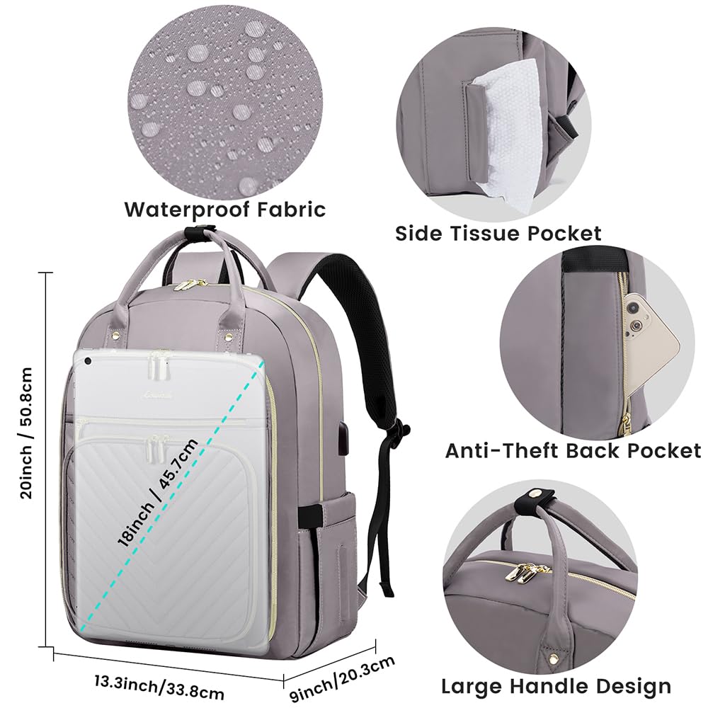 Foto 5 | Mochila Para Portátil Lovevook Resistente Al Agua Para Mujer  Color Morado Y Gris - Venta Internacional.