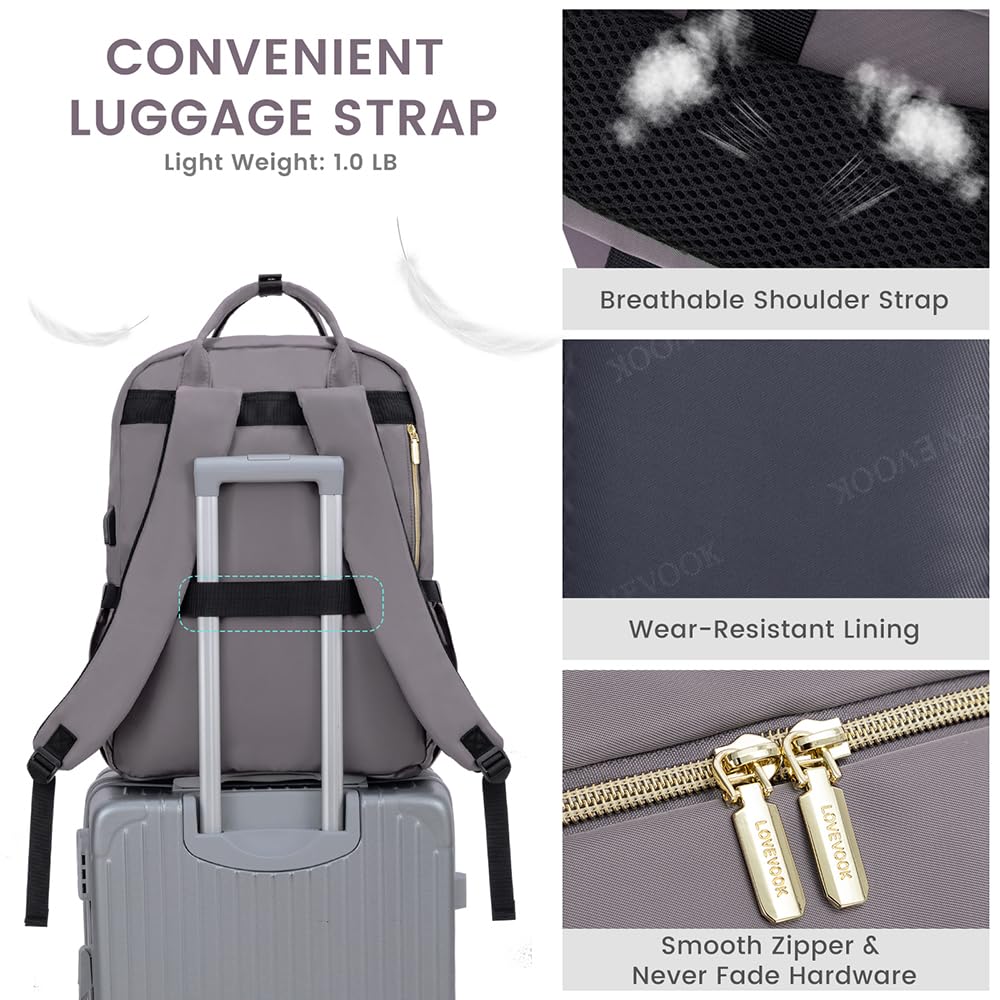 Foto 6 | Mochila Para Portátil Lovevook Resistente Al Agua Para Mujer  Color Morado Y Gris - Venta Internacional.