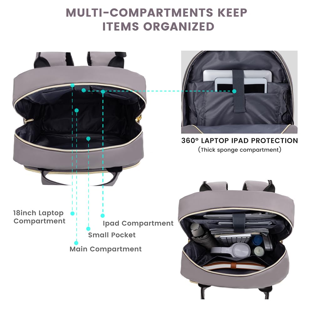 Foto 7 | Mochila Para Portátil Lovevook Resistente Al Agua Para Mujer  Color Morado Y Gris - Venta Internacional.
