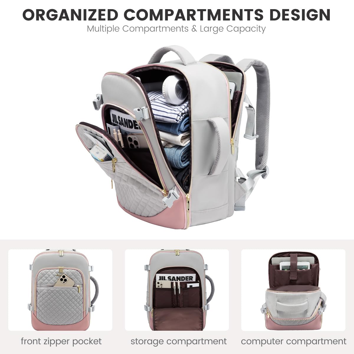 Foto 5 pulgar | Mochila De Viaje Lovevook Para Mujer Portátil De 17 3'' Gris-rosa - Venta Internacional.