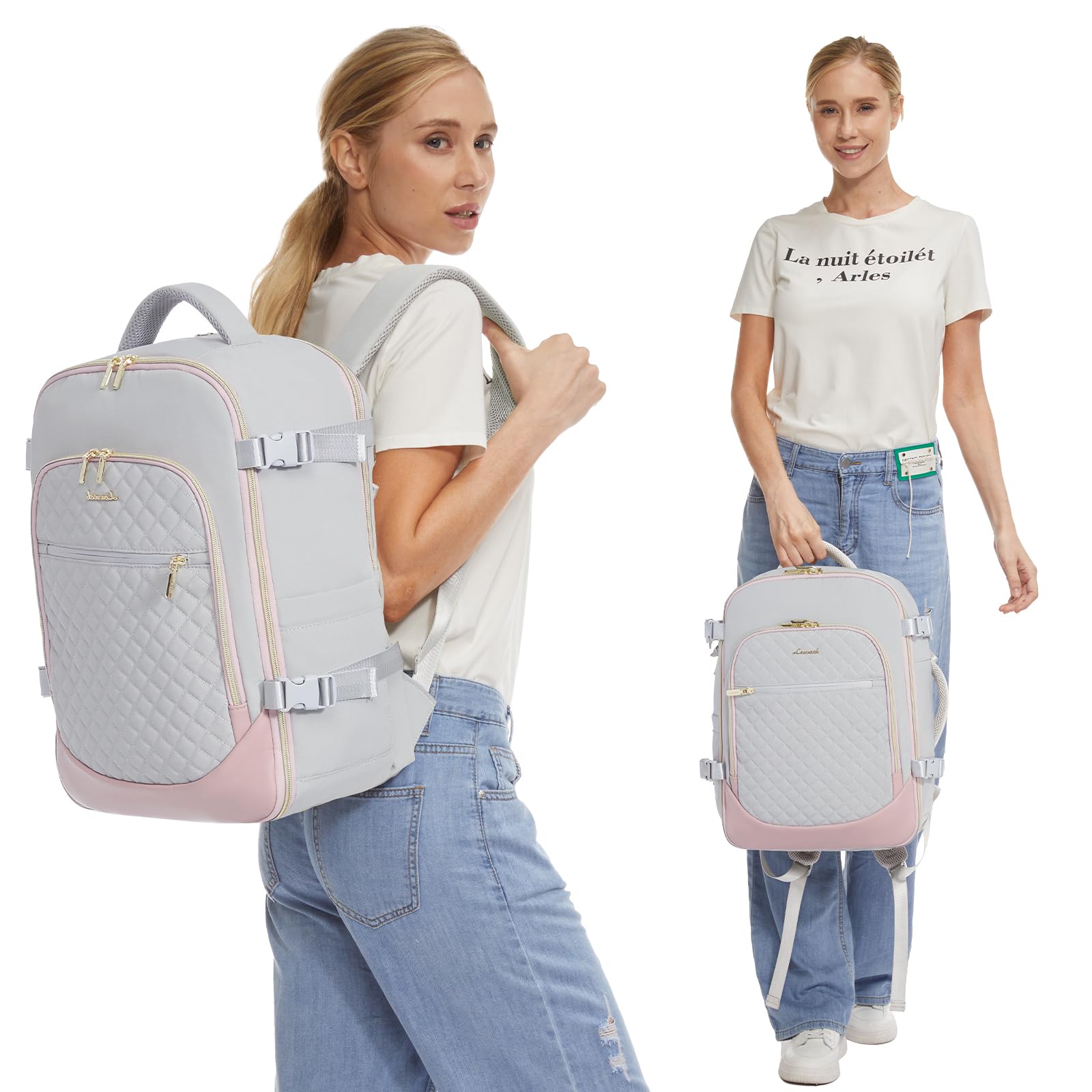Foto 7 pulgar | Mochila De Viaje Lovevook Para Mujer Portátil De 17 3'' Gris-rosa - Venta Internacional.