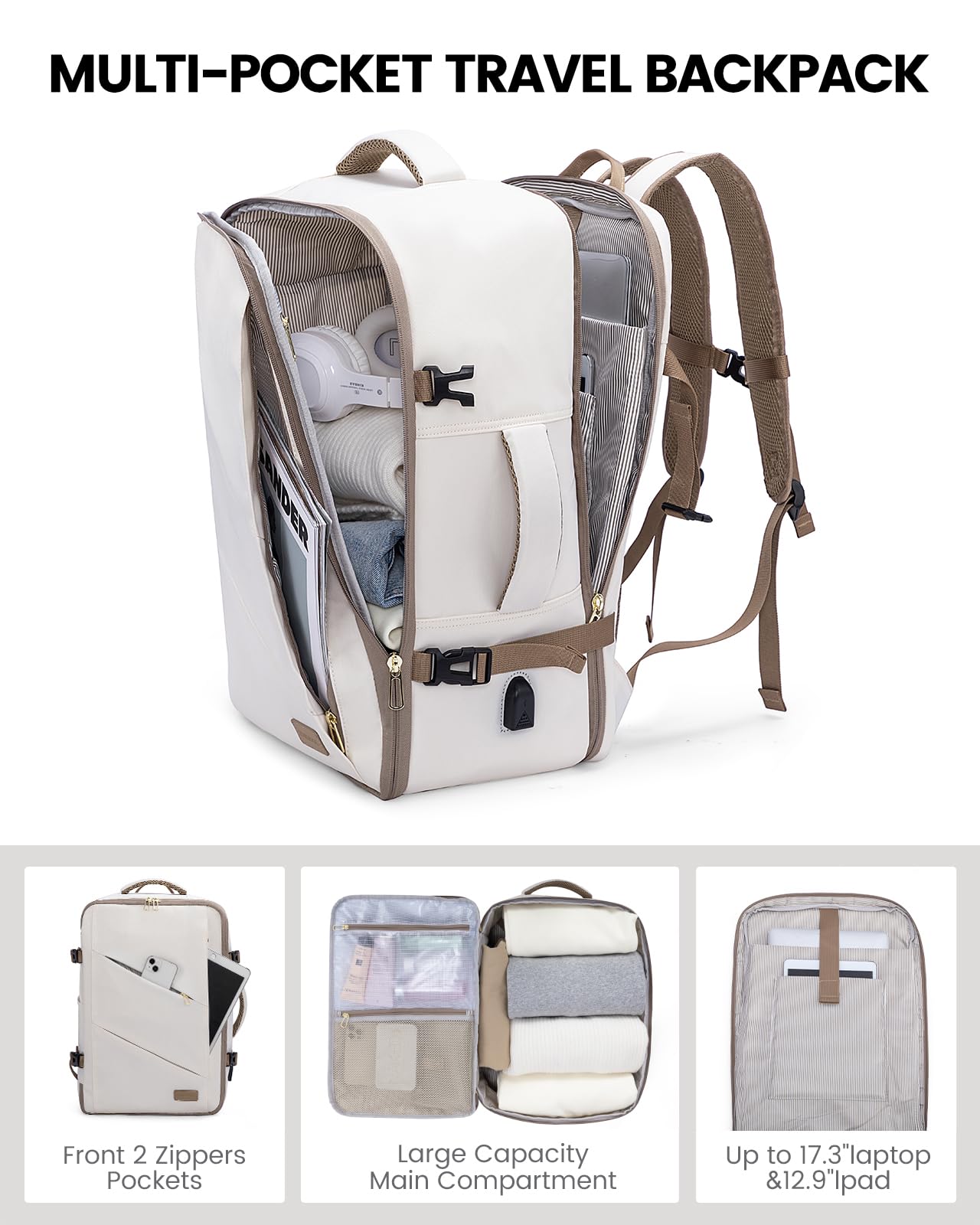 Foto 4 pulgar | Mochila De Viaje Lovevook Para Portátil De 17 Pulgadas Para Mujer  Color Beige - Venta Internacional.