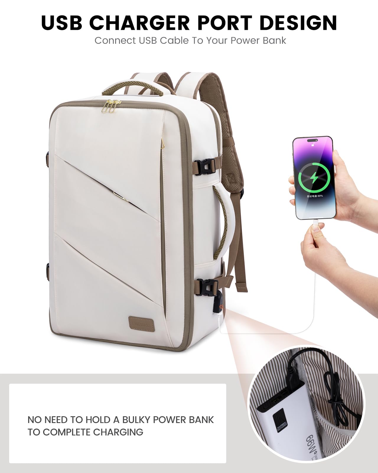 Foto 5 | Mochila De Viaje Lovevook Para Portátil De 17 Pulgadas Para Mujer  Color Beige - Venta Internacional.
